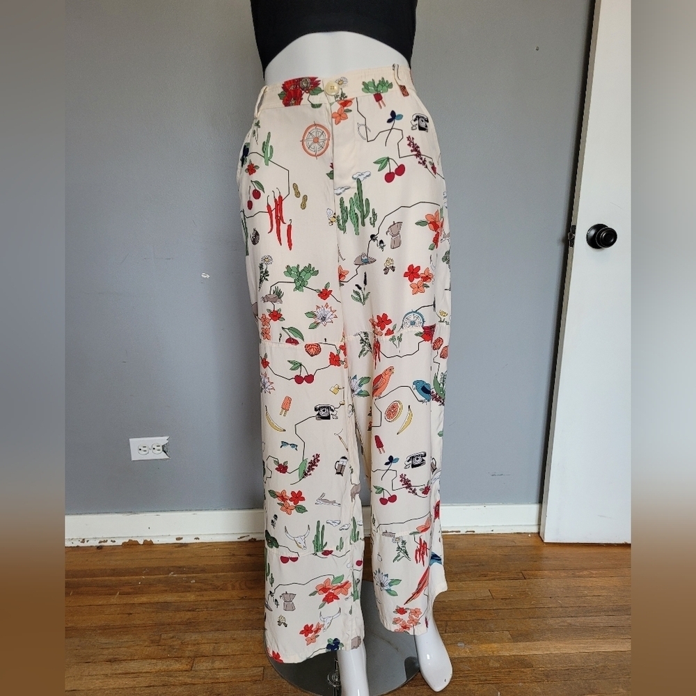Tory Burch Silk Printed Wide Leg Pants, VGUC, Size 8 - Picture 2 of 9